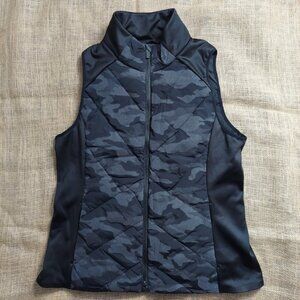 Athleta Inlet Reflective Down Black Camo Lux Full Zip Puffer Vest Size Large